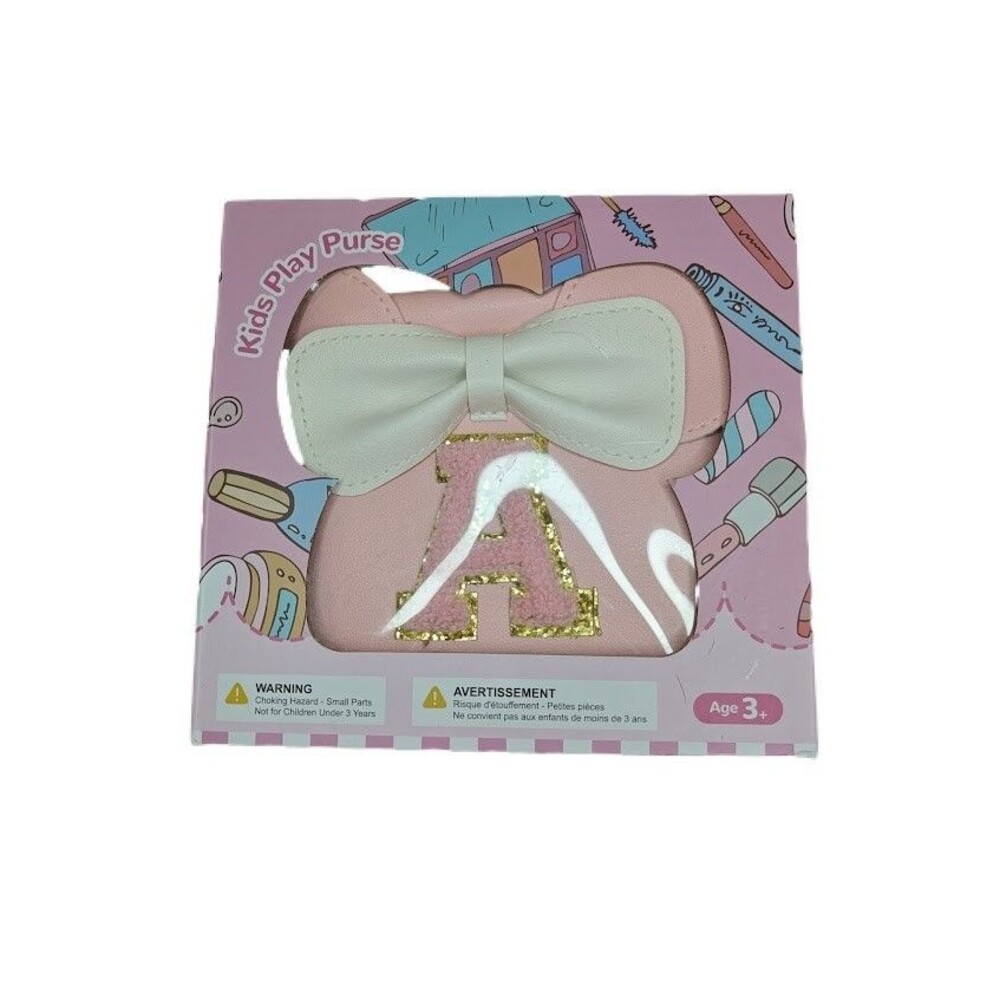 Kids Play Purse Girls Pink Glitter Letter A Bow Toy Handbag NEW Sealed
